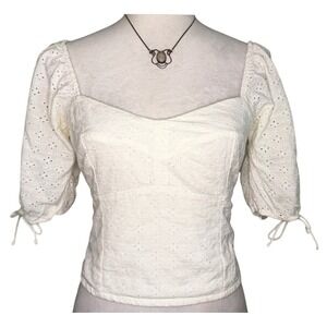 Abercrombie Fitch Eyelet Puff Sleeve Corset Top S Smocked Milkmaid Cottagecore